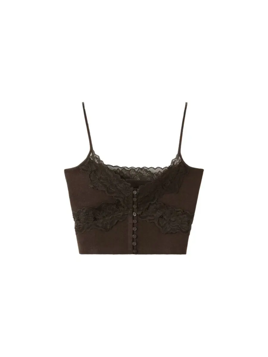 Женский топ-кроп с кружевными аппликациями, без рукавов, модель Lace Fine-Knit MANGO