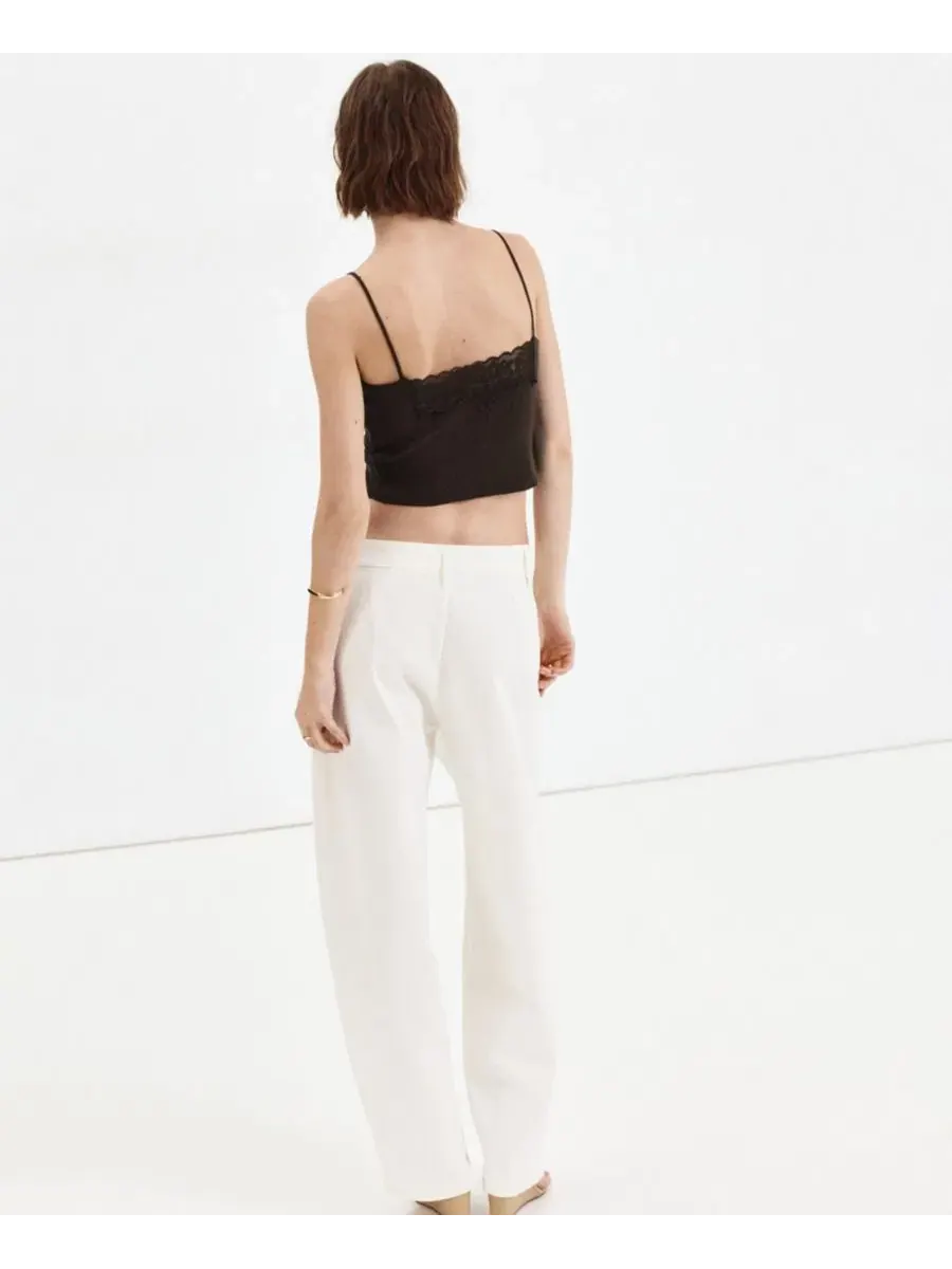 Женский топ-кроп с кружевными аппликациями, без рукавов, модель Lace Fine-Knit MANGO — изображение 2 из 5, шоколад