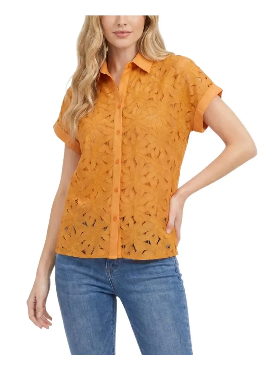 Блузка с коротким рукавом и кружевной вышивкой NY Collection