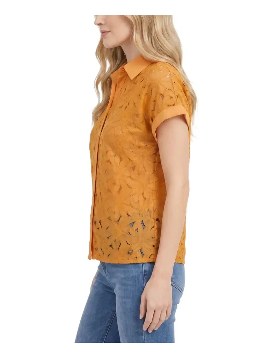 Блузка с коротким рукавом и кружевной вышивкой NY Collection — изображение 2 из 4, золотистый