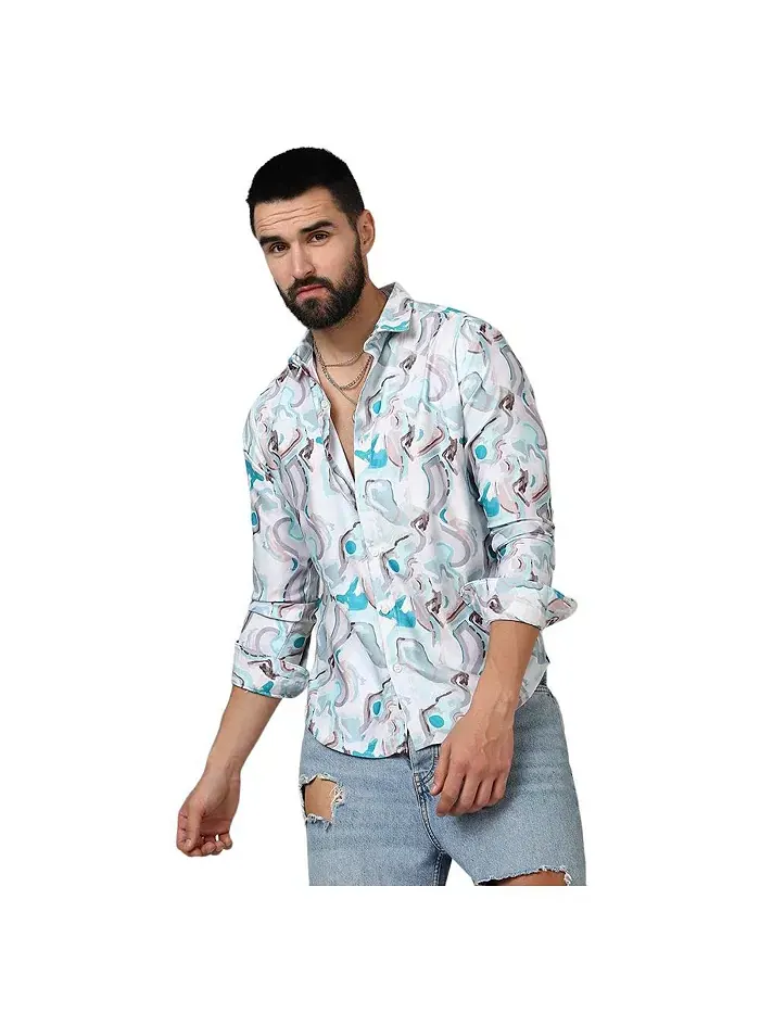 Мужская рубашка Sky Blue & Ivory White Fluid Fade Campus Sutra