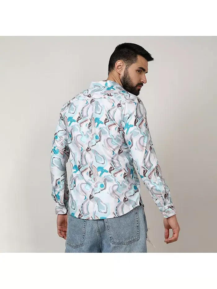 Мужская рубашка Sky Blue & Ivory White Fluid Fade Campus Sutra — изображение 7 из 8, белый