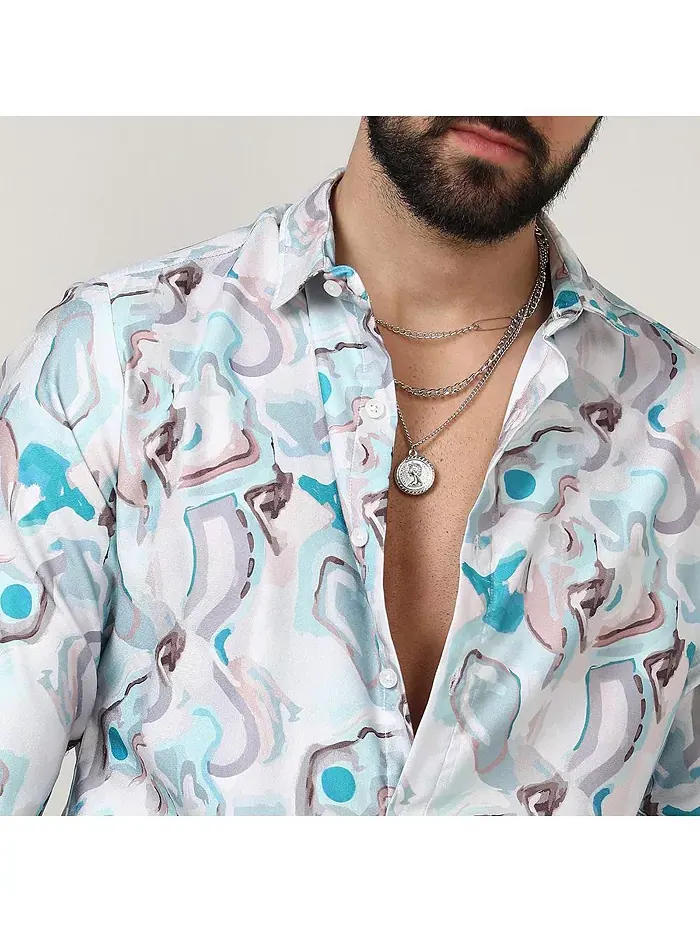 Мужская рубашка Sky Blue & Ivory White Fluid Fade Campus Sutra — изображение 8 из 8, белый
