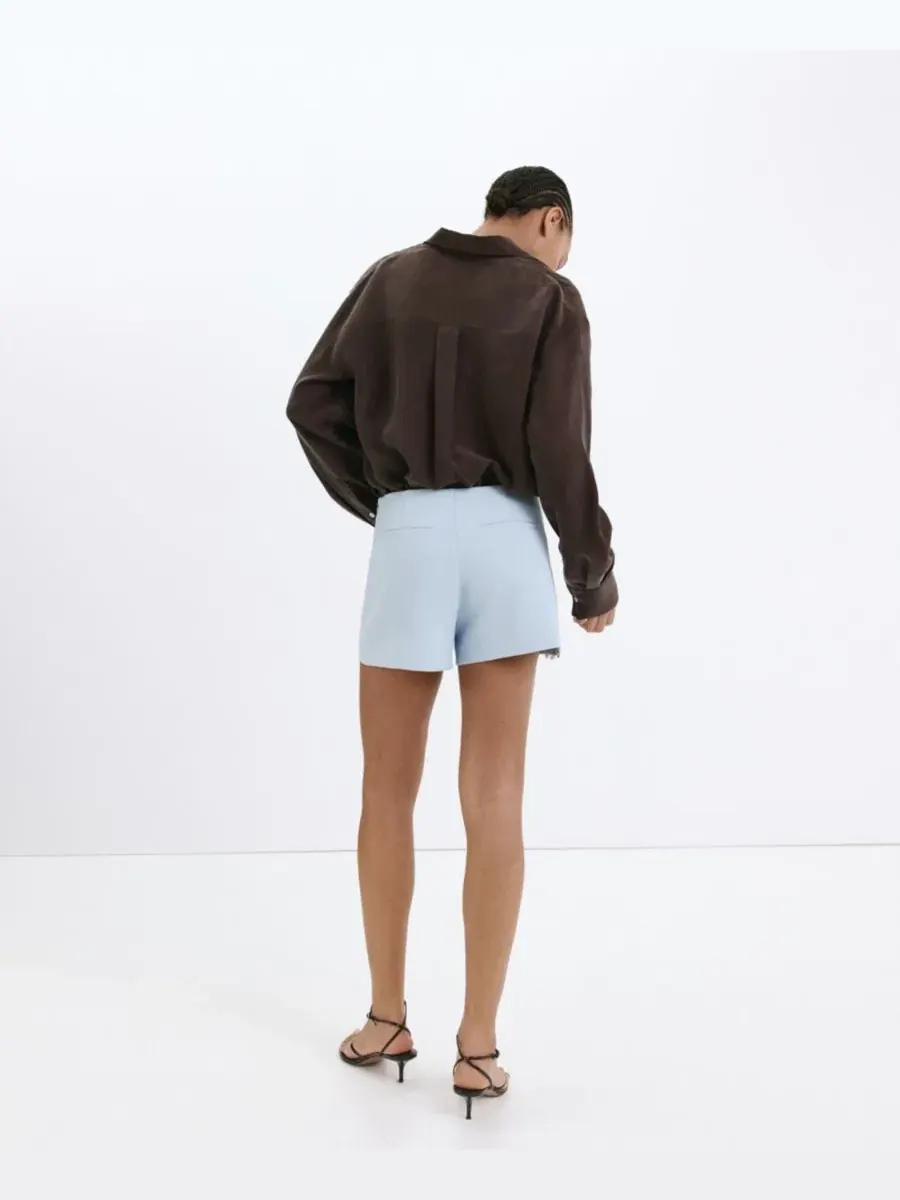 Шорты прямого кроя с кружевной отделкой Straight Shorts With Lace Detail MANGO — изображение 2 из 5, синий