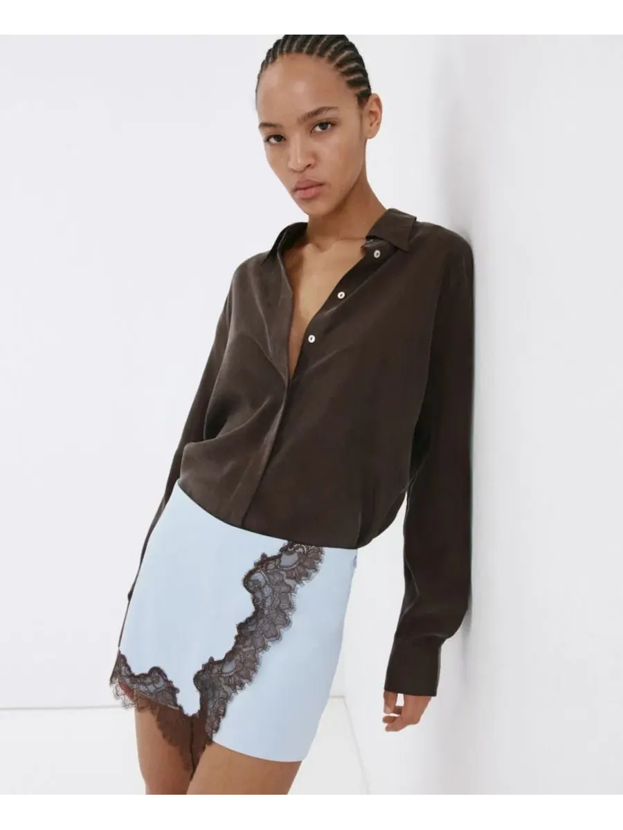 Шорты прямого кроя с кружевной отделкой Straight Shorts With Lace Detail MANGO — изображение 5 из 5, синий