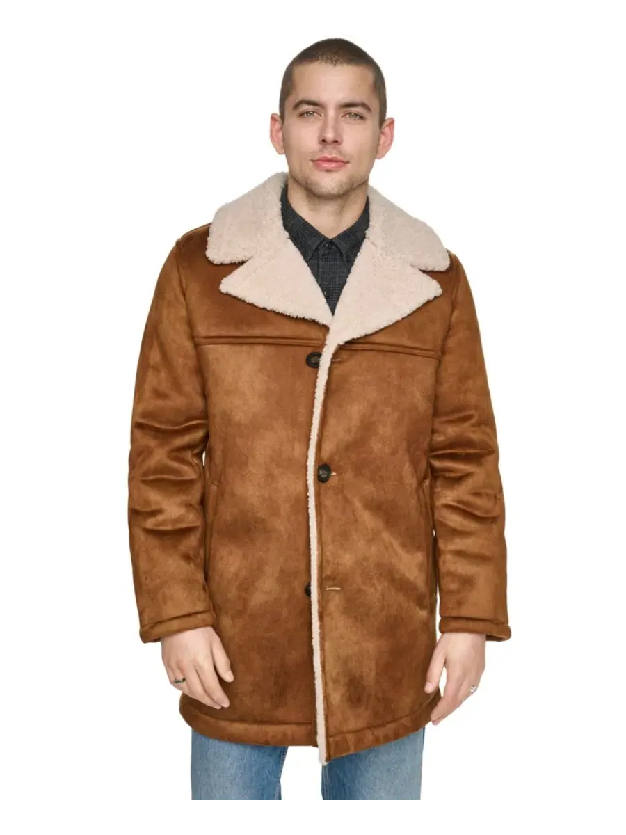Пальто-косуха из искусственного меха с воротником-шалью Levi's — изображение 1 из 4, коричневый