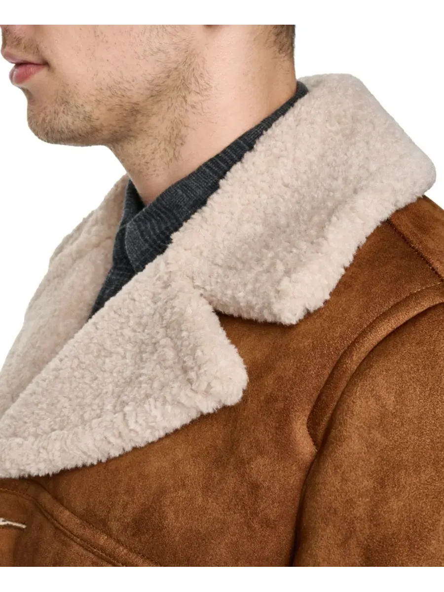 Пальто-косуха из искусственного меха с воротником-шалью Levi's — изображение 3 из 4, коричневый