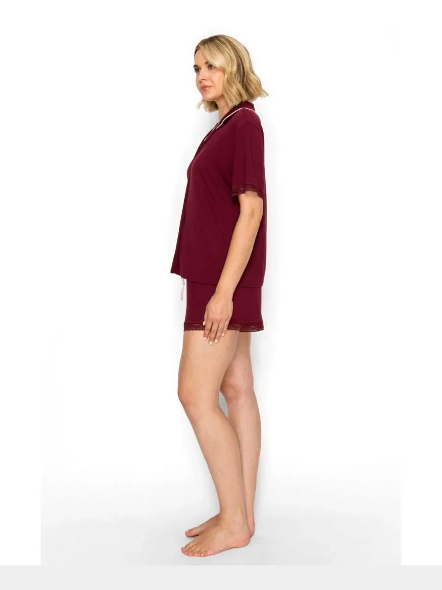 Пижамный комплект с воротником-поло и шортами, Yummy Jersey Notched Collar Button-Up Short PJ Set — изображение 6 из 9