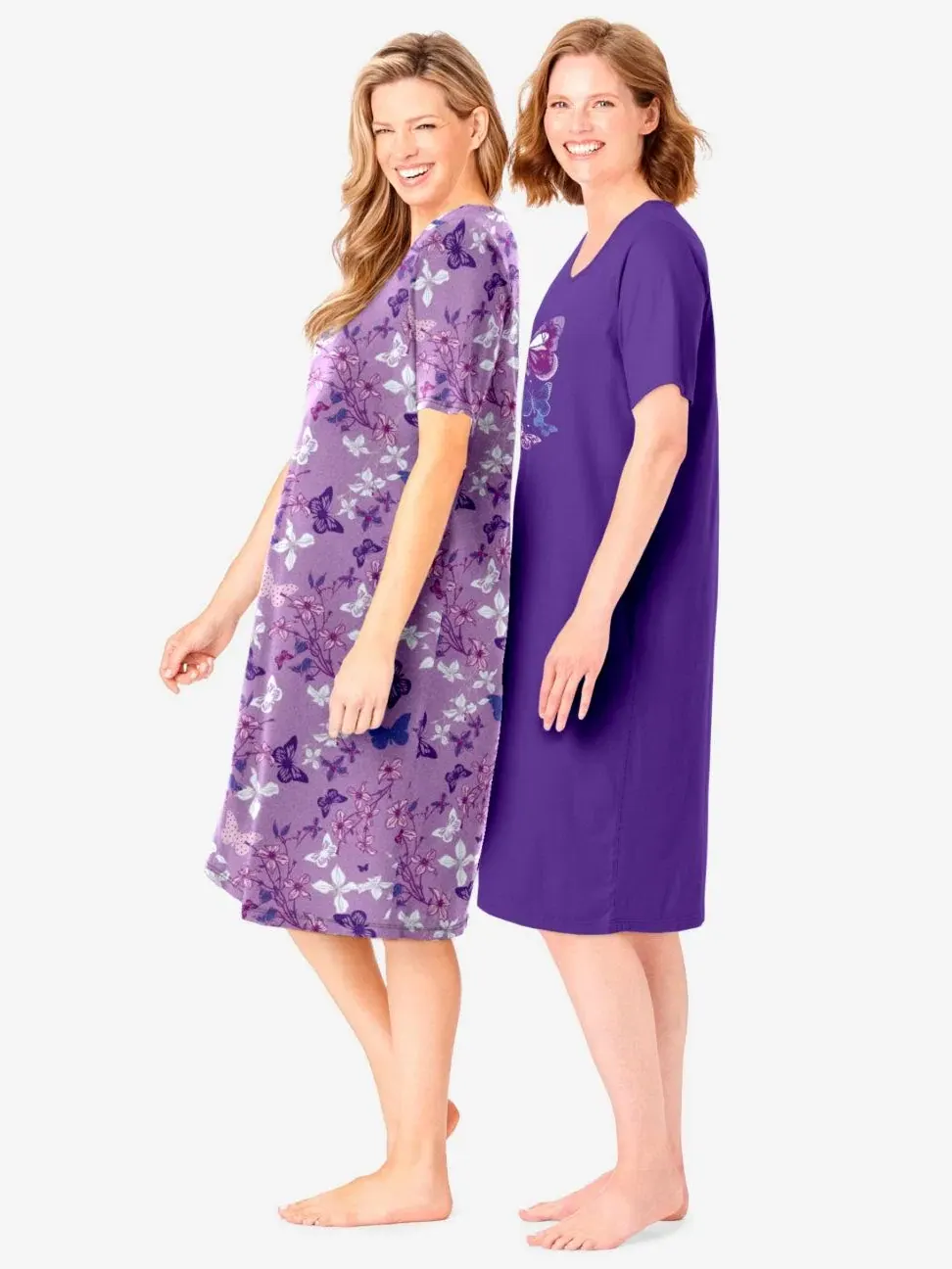 Комплект ночных рубашек с коротким рукавом Dreams & Co., Plum Burst Floral Butterfly — изображение 3 из 3