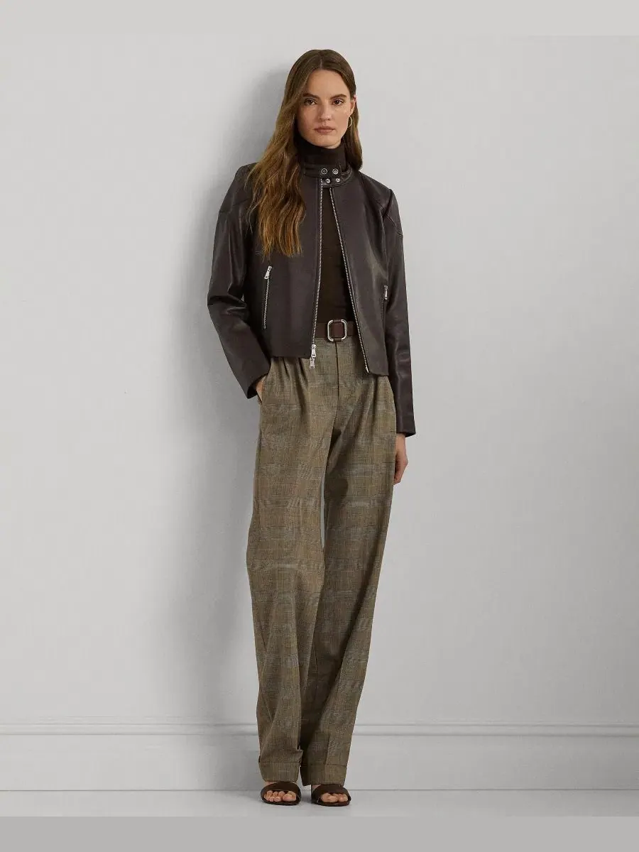 Кожаная куртка-мотор с отложным воротником Lauren Ralph Lauren — изображение 2 из 5, коричневый