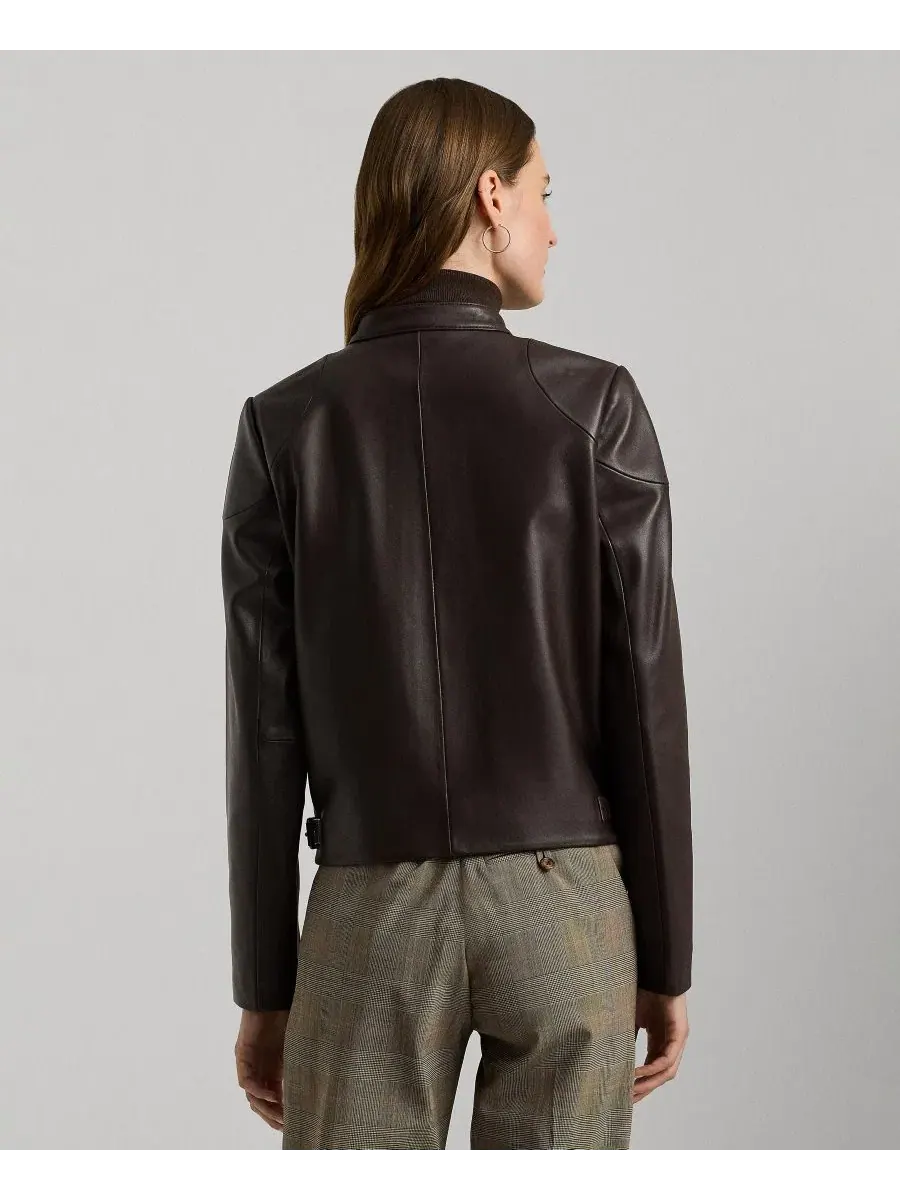 Кожаная куртка-мотор с отложным воротником Lauren Ralph Lauren — изображение 5 из 5, коричневый