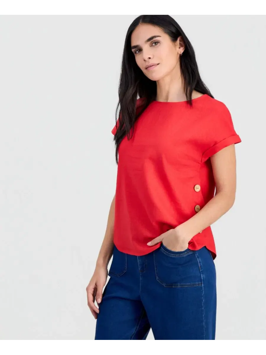 Блузка с лодочкой и коротким рукавом, модель Petite Boat-Neck Short-Sleeve Blouse Jones New York
