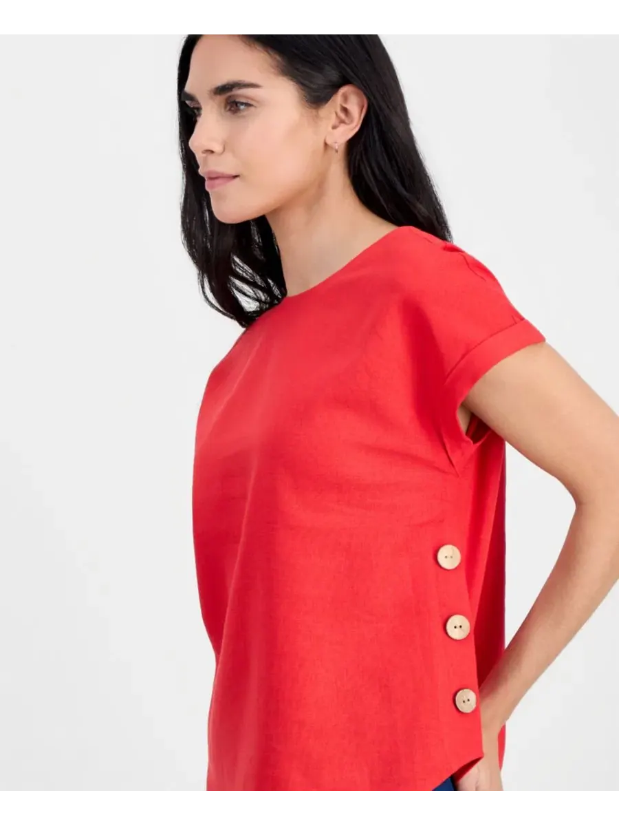 Блузка с лодочкой и коротким рукавом, модель Petite Boat-Neck Short-Sleeve Blouse Jones New York — изображение 2 из 4