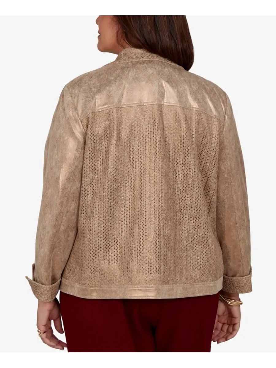 Жакет с молнией и смешанным трикотажем Union Square Mixed Media Knit Back 3/4-Sleeve Zip-Front — изображение 5 из 5, пекан