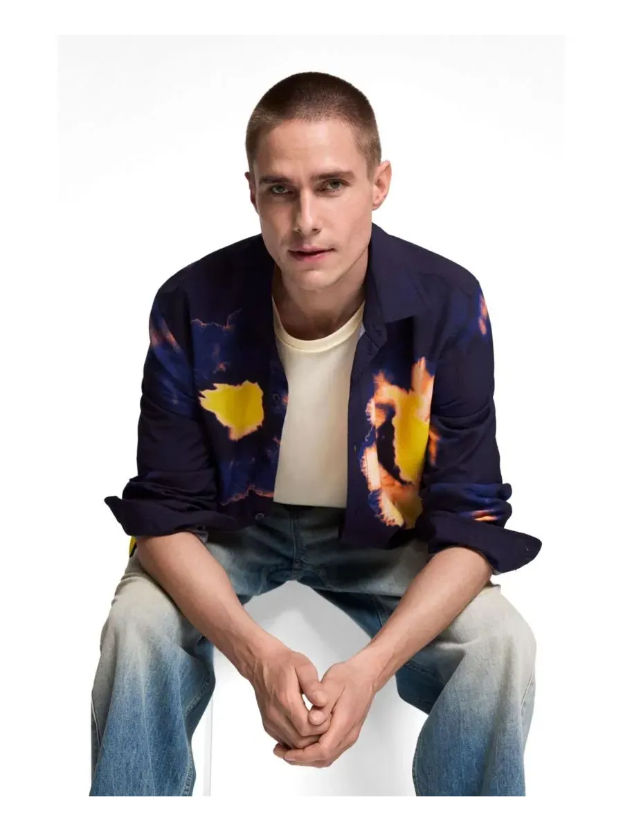 Мужская рубашка с длинным рукавом, с принтом Desigual — изображение 3 из 5, черный