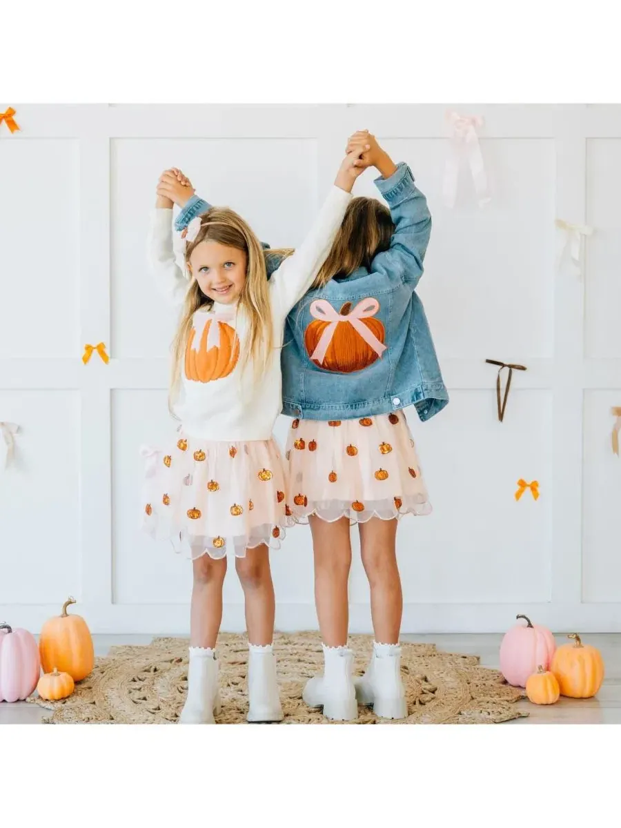Джинсовая куртка с аппликацией из пайеток Coquette Pumpkin Sweet Wink — изображение 5 из 6, джинсовый синий