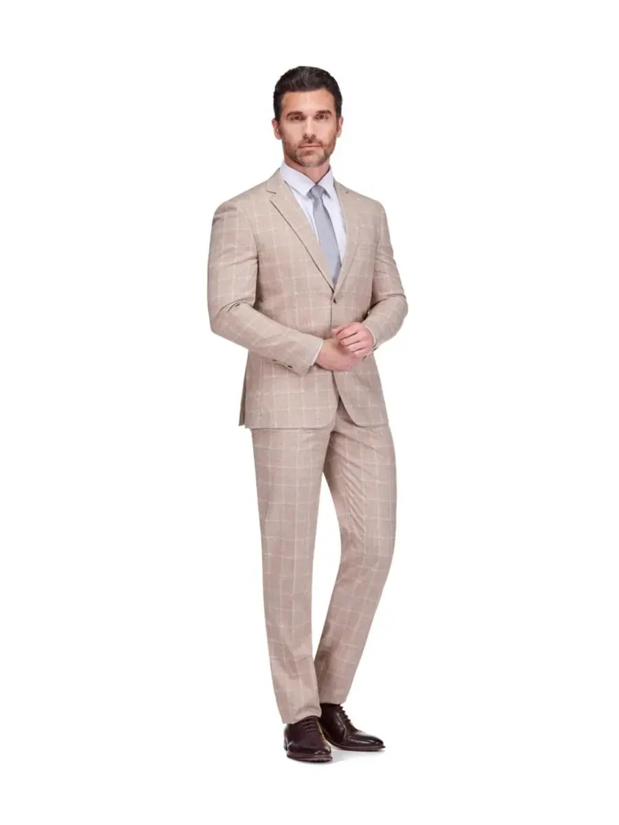 Костюм-двойка Slim Fit с принтом в клетку Gino Vitale — изображение 2 из 3, бежевый