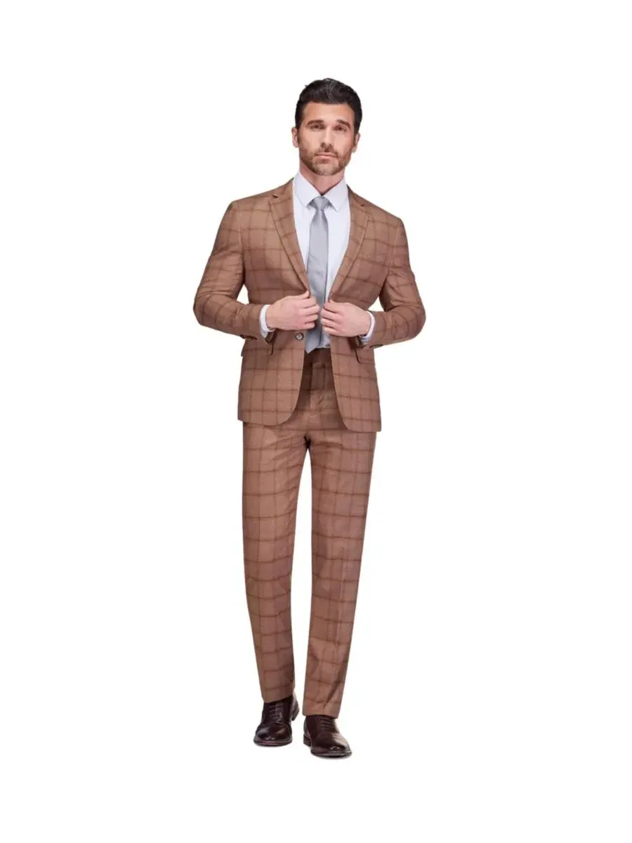 Костюм-двойка с принтом в клетку Slim Fit Gino Vitale — изображение 2 из 3, бежевый