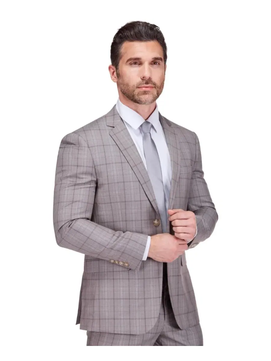 Костюм-двойка Slim Fit с принтом в клетку, модели Performance Stretch Plaid Gino Vitale — изображение 3 из 3