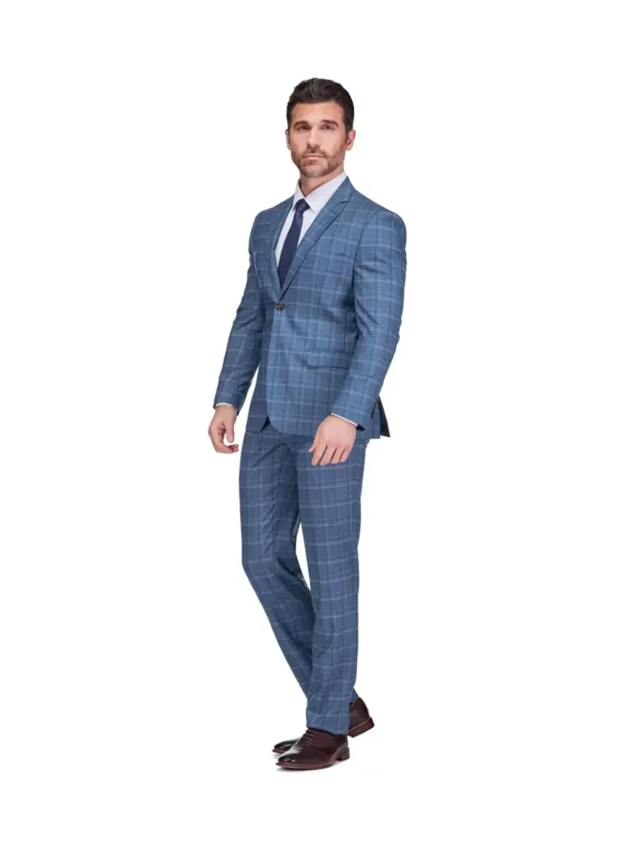 Костюм-двойка Slim Fit с принтом в клетку Gino Vitale — изображение 2 из 3, синий
