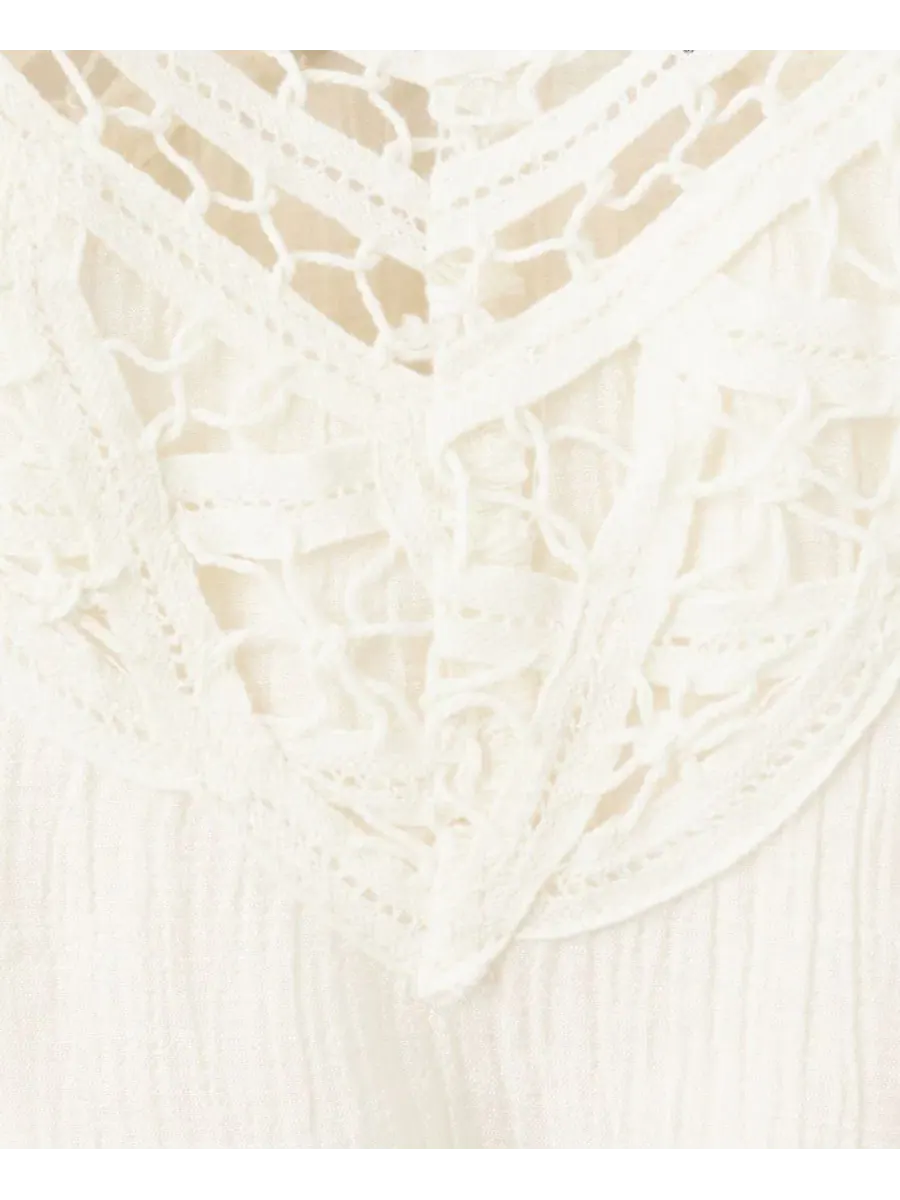 Платье с вышивкой и защипами, модель Openwork Embroidery Crinkled Dress MANGO — изображение 3 из 6, светлый бежевый