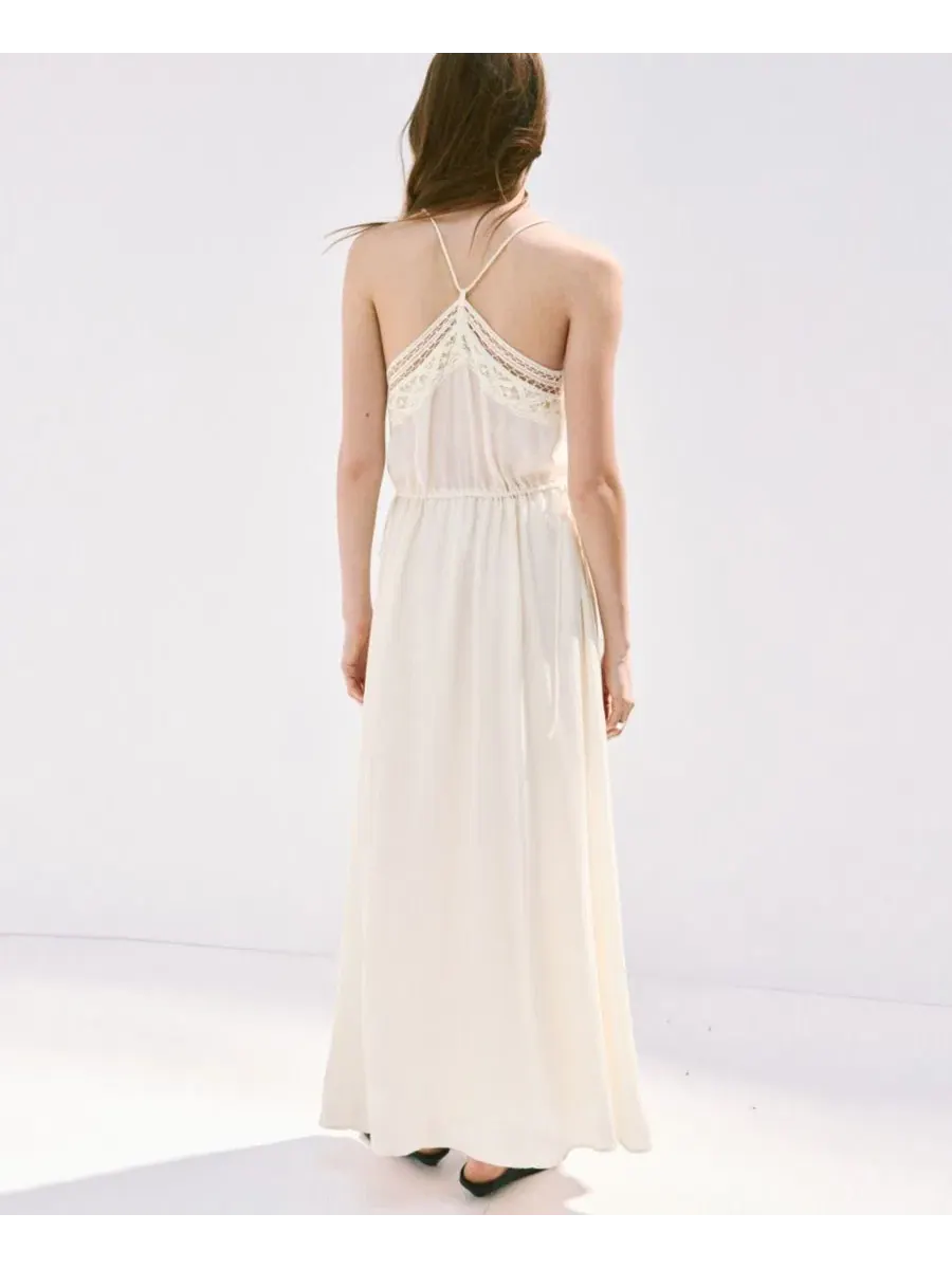 Платье с вышивкой и защипами, модель Openwork Embroidery Crinkled Dress MANGO — изображение 5 из 6, светлый бежевый