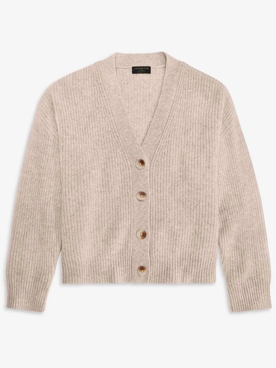 Кардиган с V-образным вырезом, 100% кашемир, Shaker Stitch Charter Club — изображение 5 из 6, серый