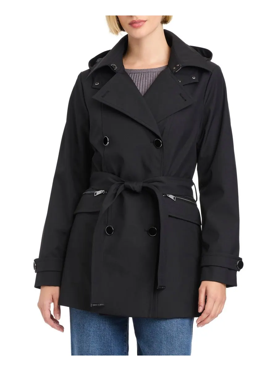 Женский двубортный тренч с поясом Vince Camuto — изображение 1 из 8, черный