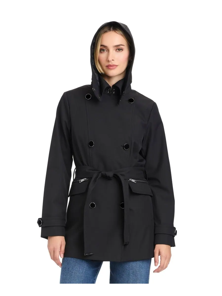 Женский двубортный тренч с поясом Vince Camuto — изображение 5 из 8, черный