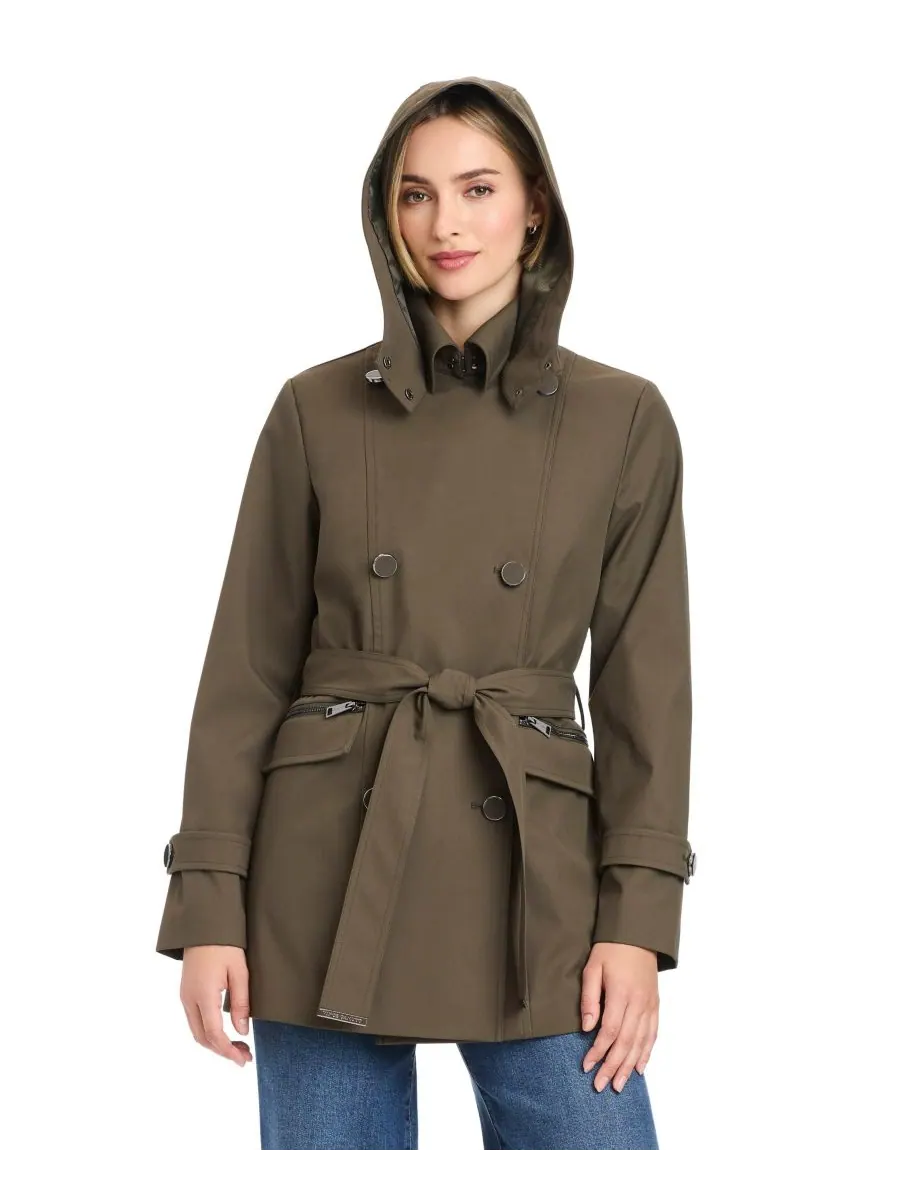 Женский двубортный тренч с поясом Vince Camuto — изображение 5 из 8, зеленый