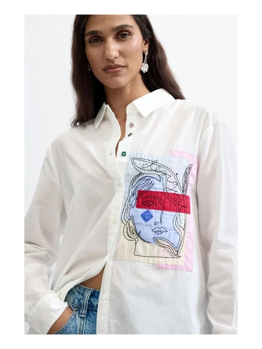 Женская рубашка с принтом, модель Printed Pocket Shirt Desigual — изображение 3 из 5, белый