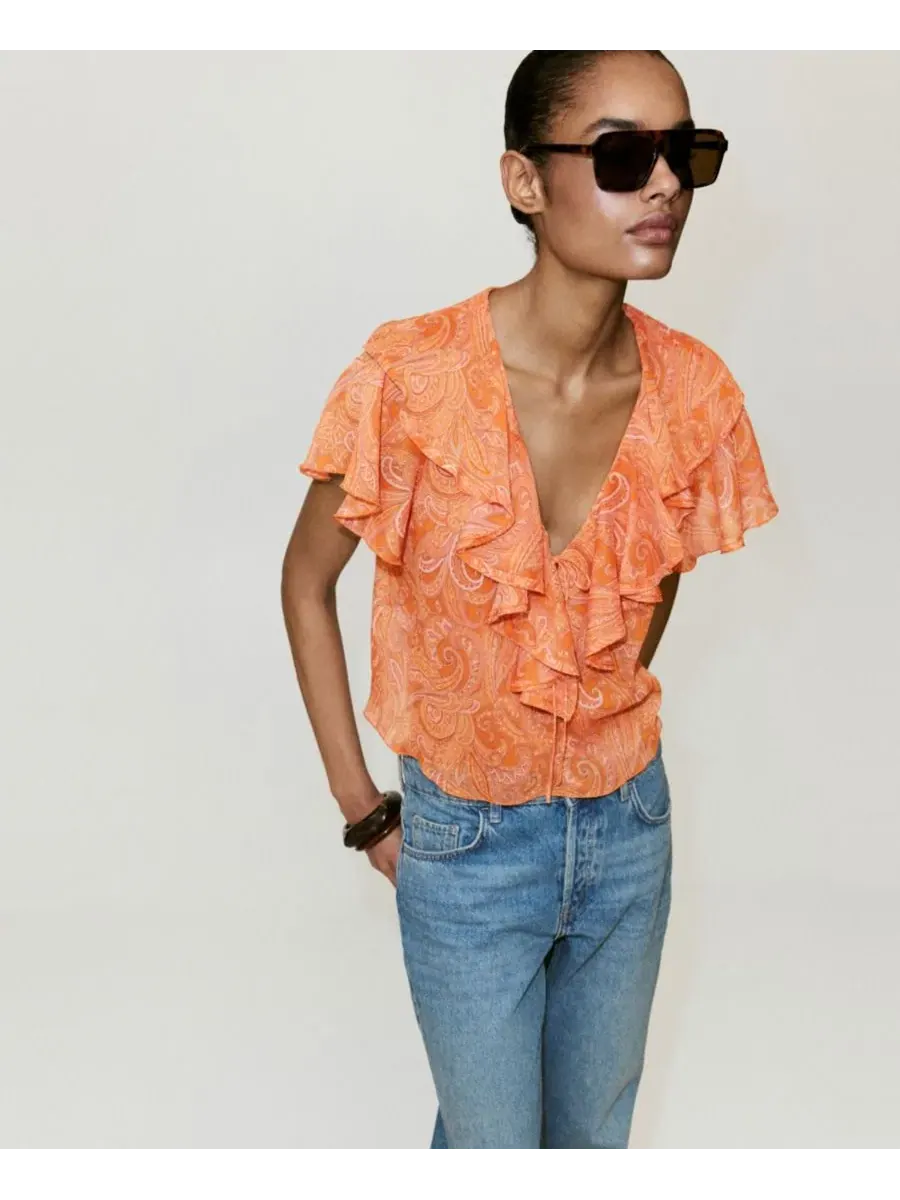 Блузка с воланами и принтом Ruffles Printed Blouse MANGO