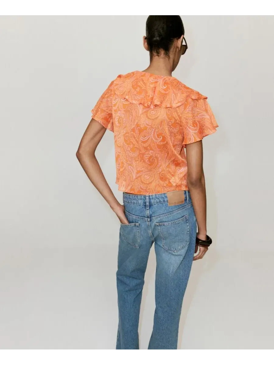 Блузка с воланами и принтом Ruffles Printed Blouse MANGO — изображение 5 из 6, оранжевый