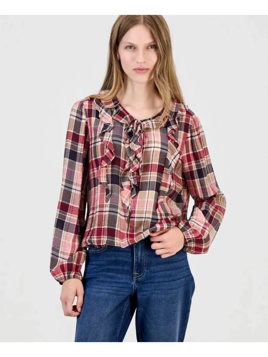Блуза с длинным рукавом с рюшами Plaid Nautica