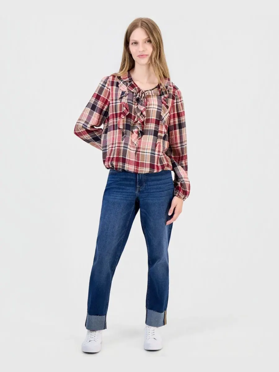 Блуза с длинным рукавом с рюшами Plaid Nautica — изображение 4 из 4, розовый мульти