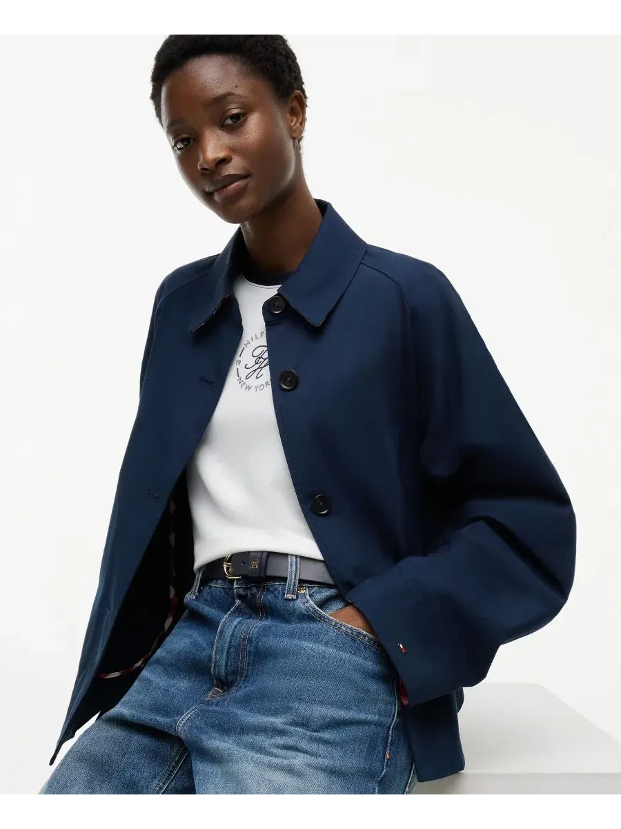 Женская куртка из хлопка с воротником-рубашкой и длинным рукавом Tommy Hilfiger — изображение 3 из 4, темный темно-синий