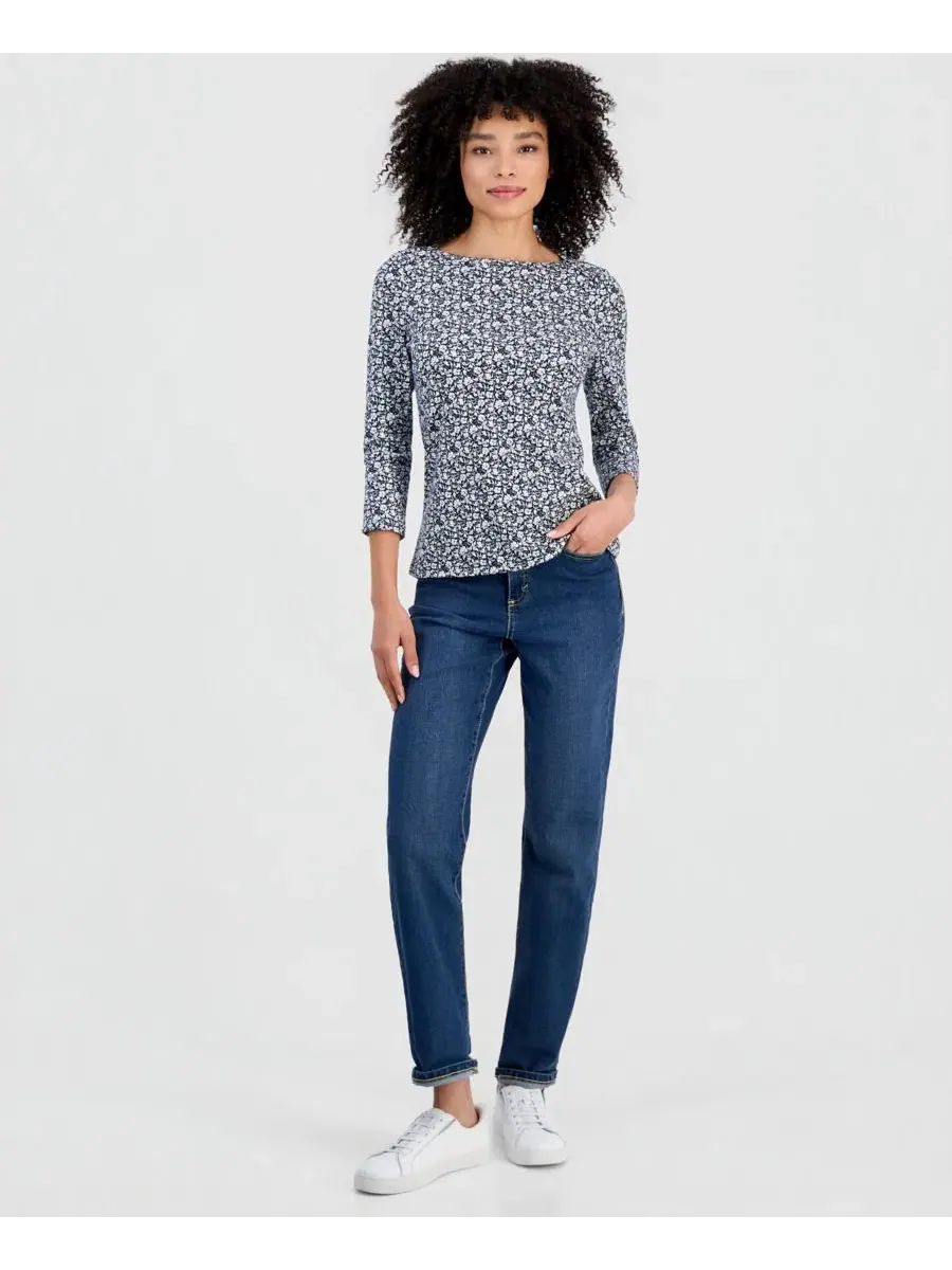 Блуза с лодочкой и рукавом 3/4 из хлопка Style & Co — изображение 1 из 4, синий