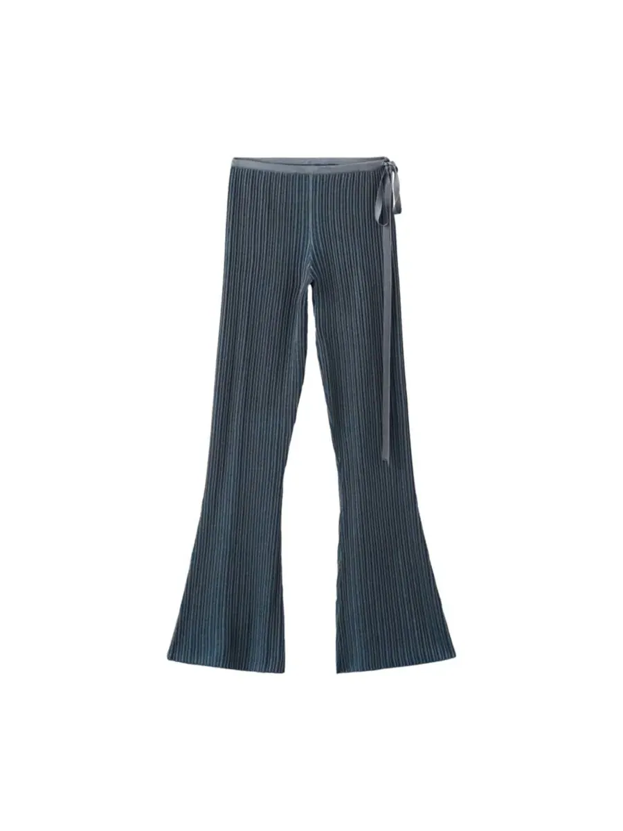 Брюки клеш с завязкой на талии, модель Bow Detail Ribbed Flared Pants MANGO