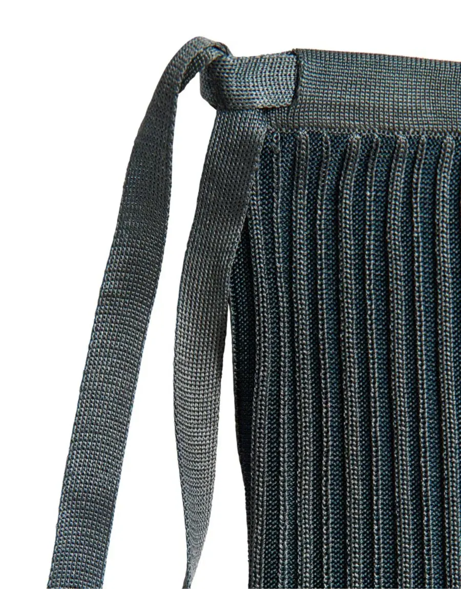 Брюки клеш с завязкой на талии, модель Bow Detail Ribbed Flared Pants MANGO — изображение 5 из 7, синий