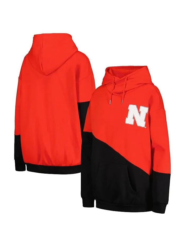 Женский пуловер с капюшоном алого и черного цвета Nebraska Huskers Matchmaker с диагональным — изображение 1 из 3, черный