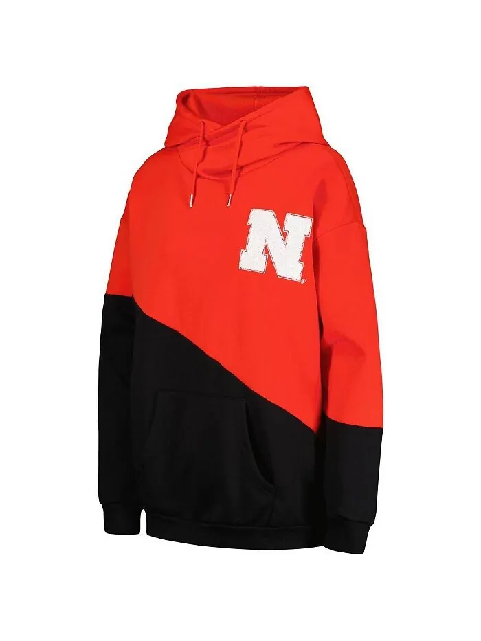 Женский пуловер с капюшоном алого и черного цвета Nebraska Huskers Matchmaker с диагональным — изображение 2 из 3, черный