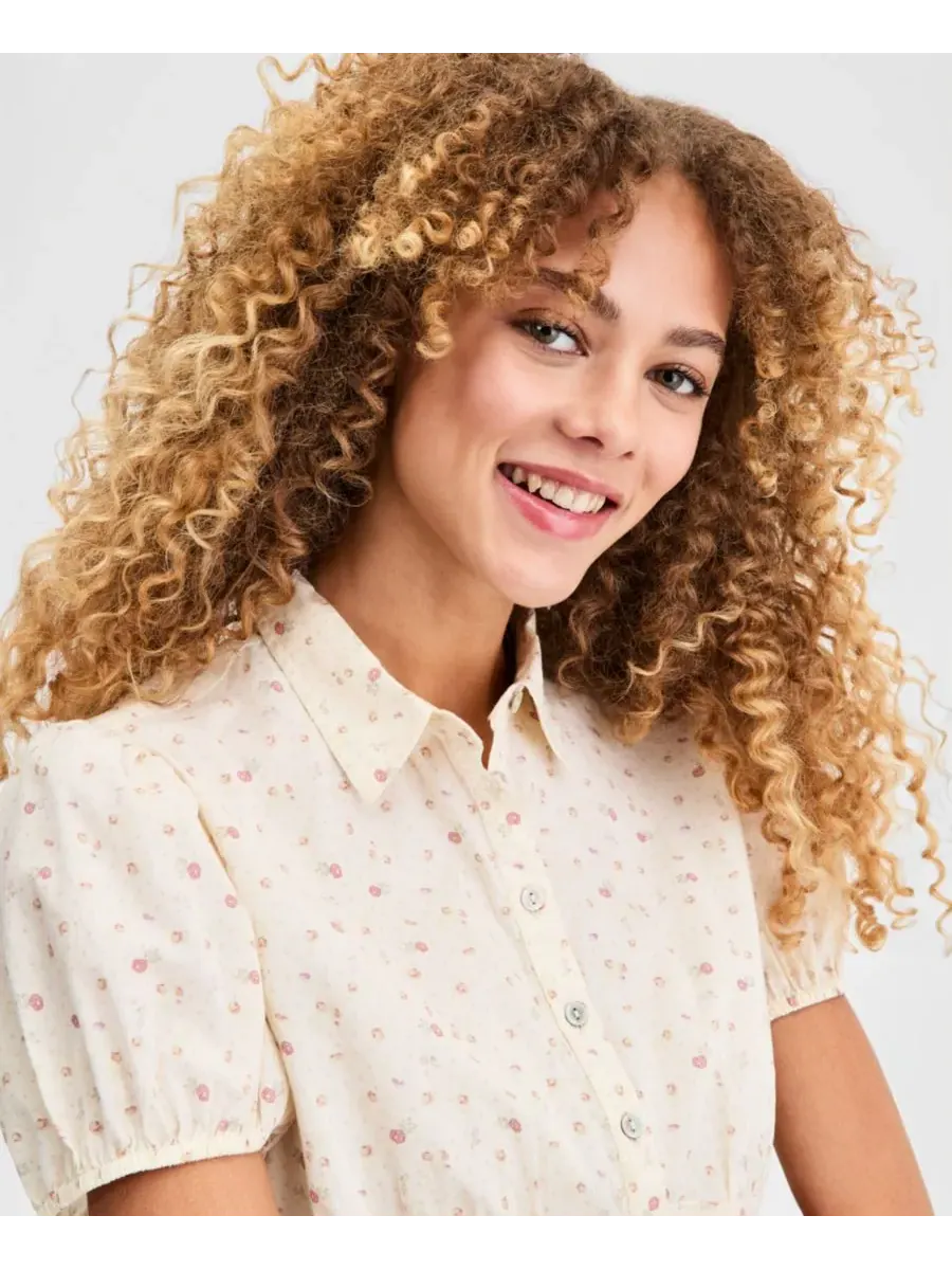 Женская хлопковая рубашка с пышными рукавами на пуговицах Lucky Brand — изображение 3 из 5, кремовый