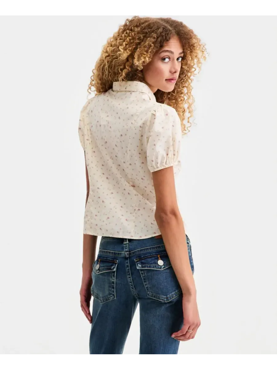 Женская хлопковая рубашка с пышными рукавами на пуговицах Lucky Brand — изображение 4 из 5, кремовый