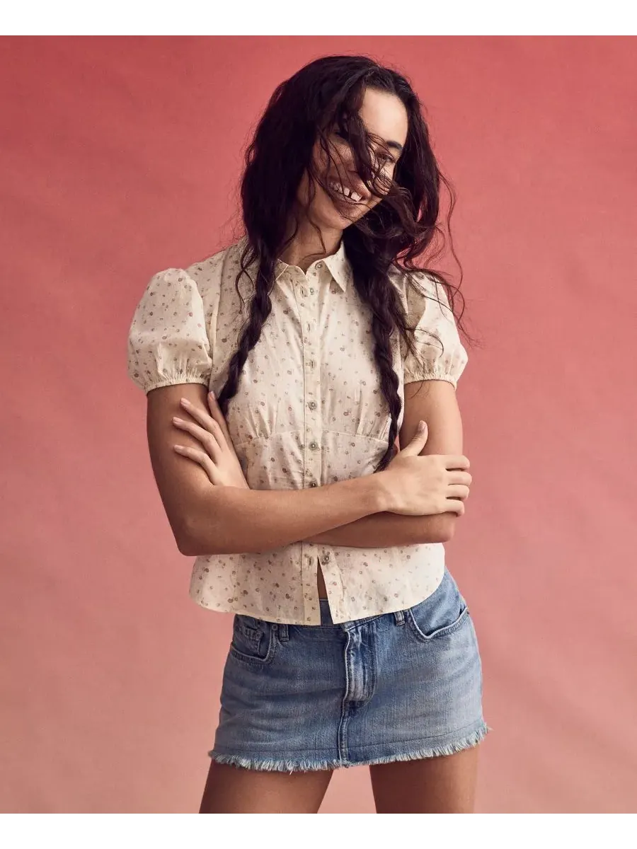 Женская хлопковая рубашка с пышными рукавами на пуговицах Lucky Brand — изображение 5 из 5, кремовый