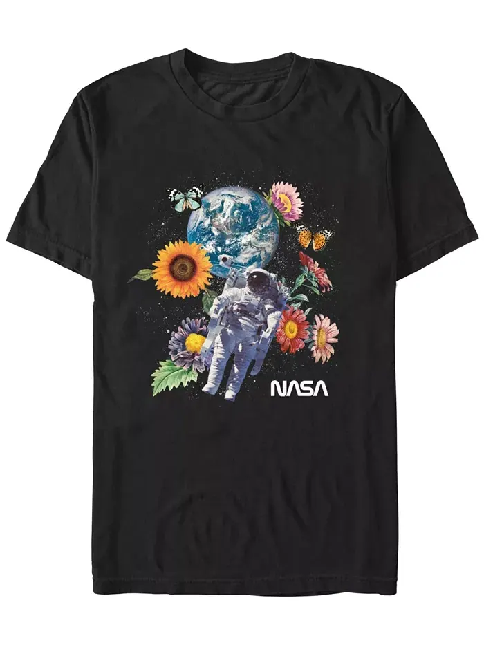 Мужская футболка с коротким рукавом NASA Space Floral — черный