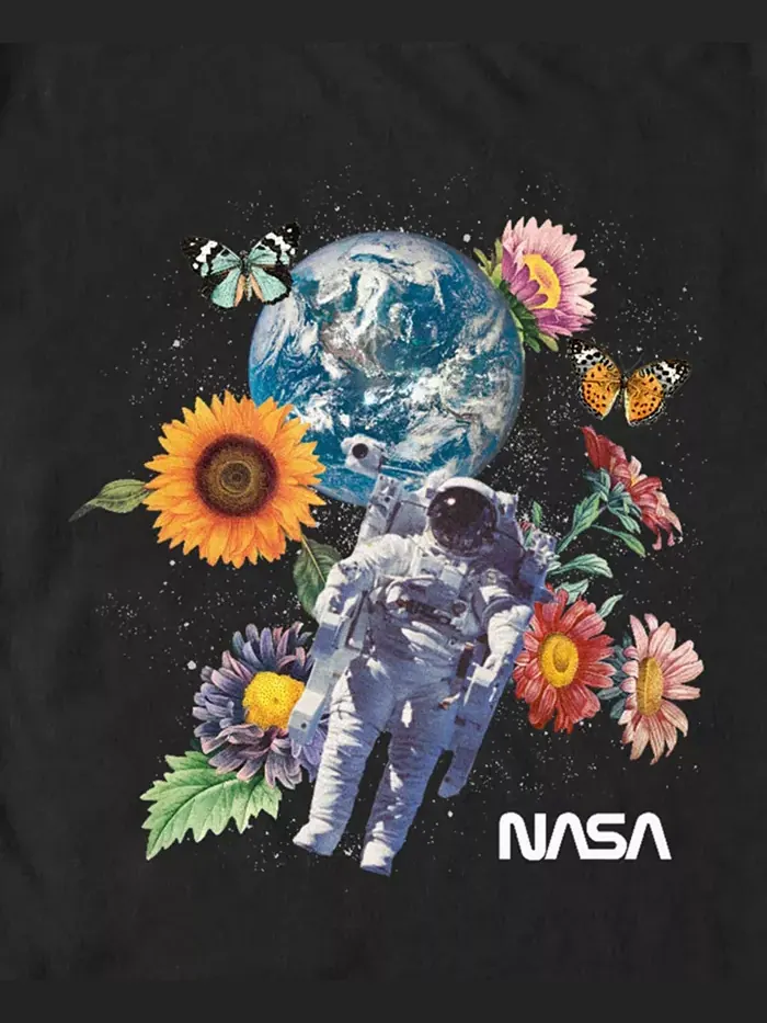 Мужская футболка с коротким рукавом NASA Space Floral — изображение 3 из 3, черный