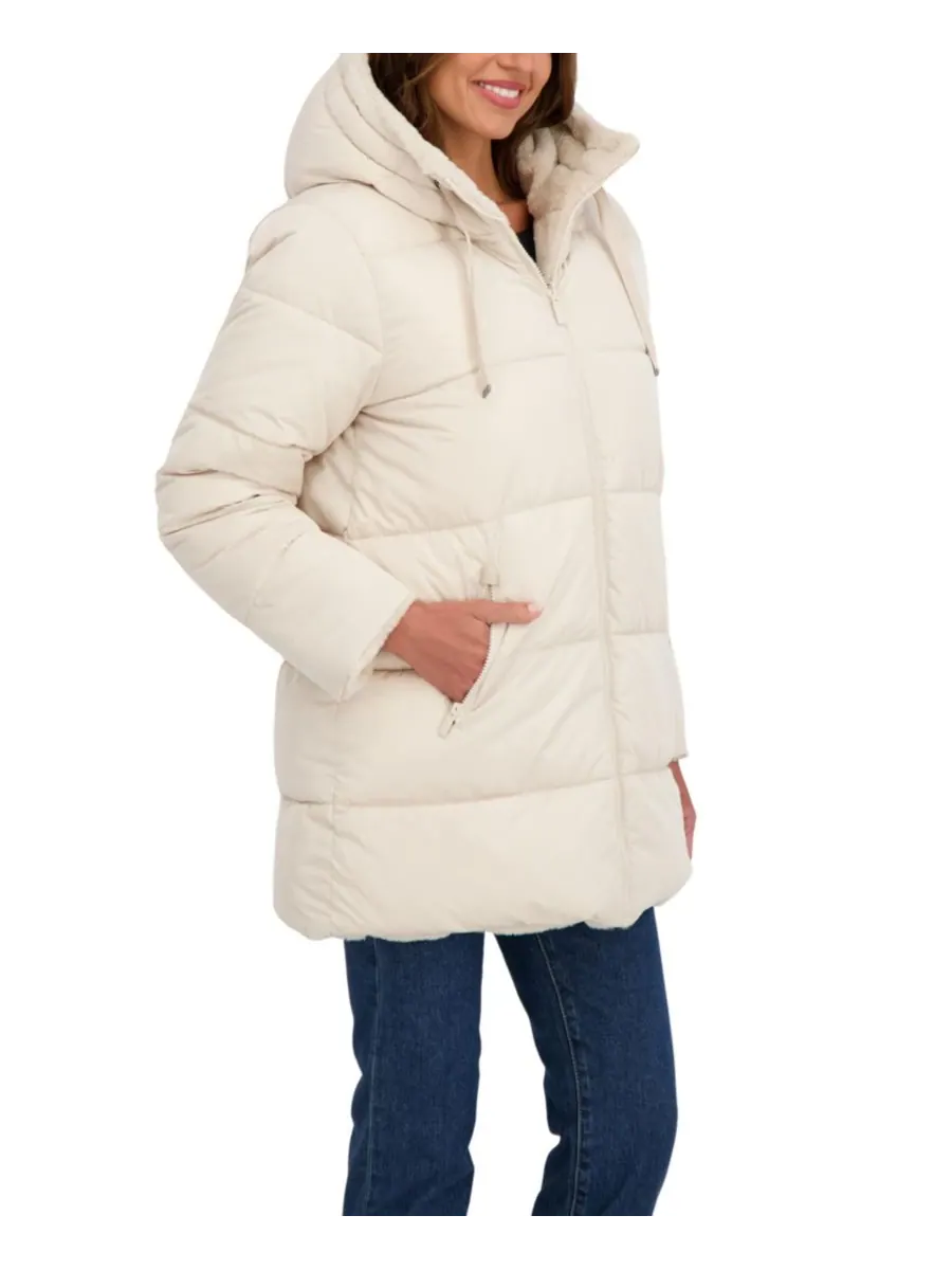 Женская двусторонняя пуховая куртка 3/4 Sebby Collection — изображение 3 из 5, бежевый