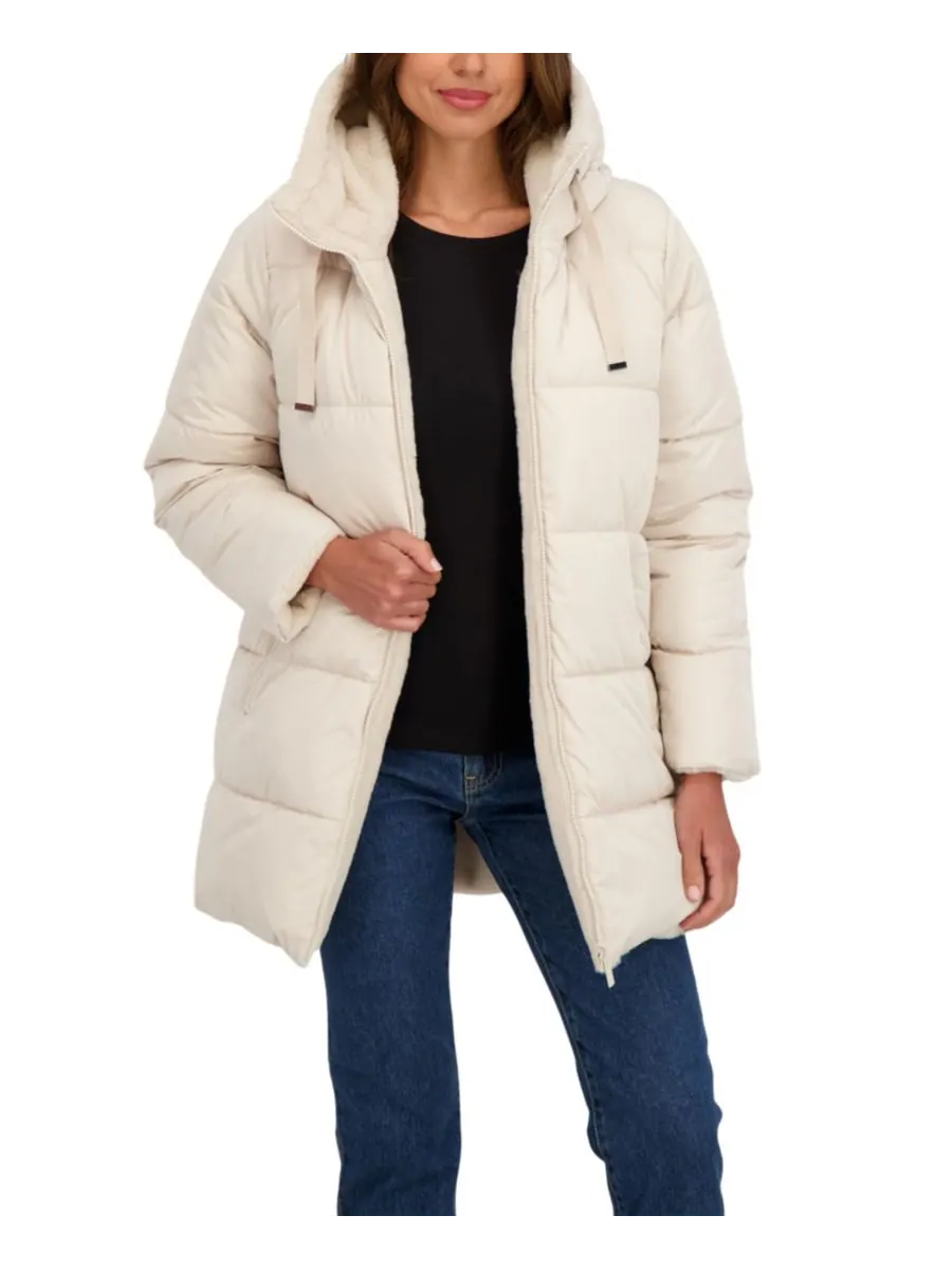 Женская двусторонняя пуховая куртка 3/4 Sebby Collection — изображение 4 из 5, бежевый