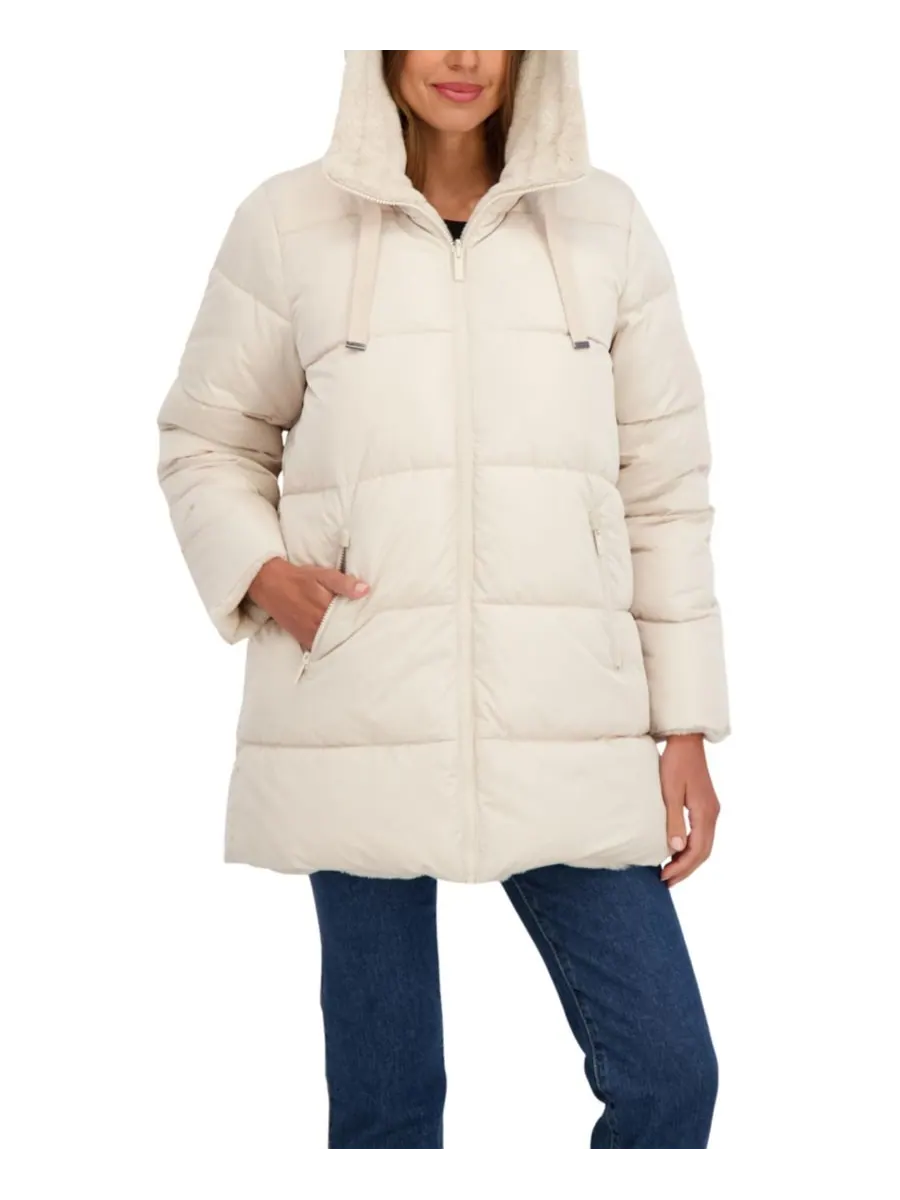 Женская двусторонняя пуховая куртка 3/4 Sebby Collection — изображение 5 из 5, бежевый