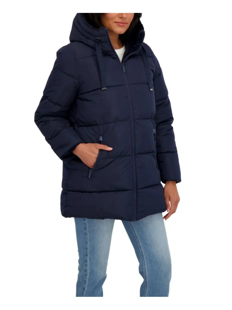 Женская двусторонняя пуховая куртка 3/4 Sebby Collection — изображение 4 из 5, темно-синий